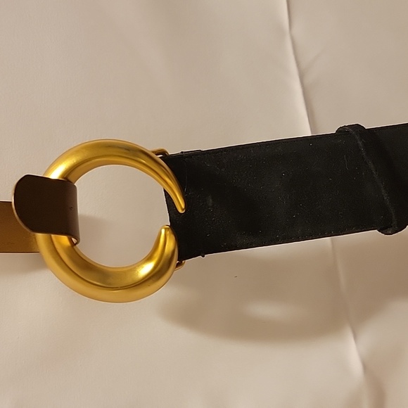 Vintage Wide Tracy Maxwell Black Gen Pig Suede Belt Gold Tone Buckle GUC Large - Picture 4 of 16